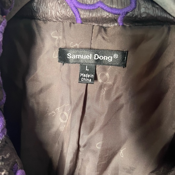 FINAL SALE Samuel Dong Gray and Purple Geo Print Crinkle Puffer Jacket - Picture 4 of 6